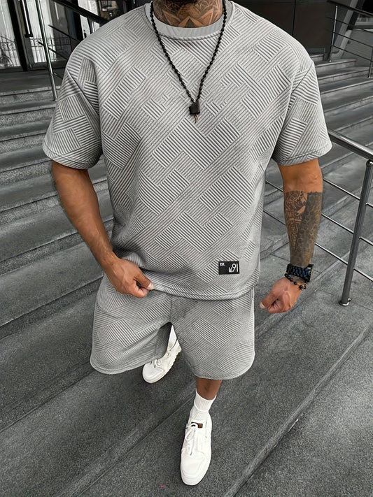 Men's Jacquard T-Shirt & Shorts Set – Casual, Sporty Summer Outfit