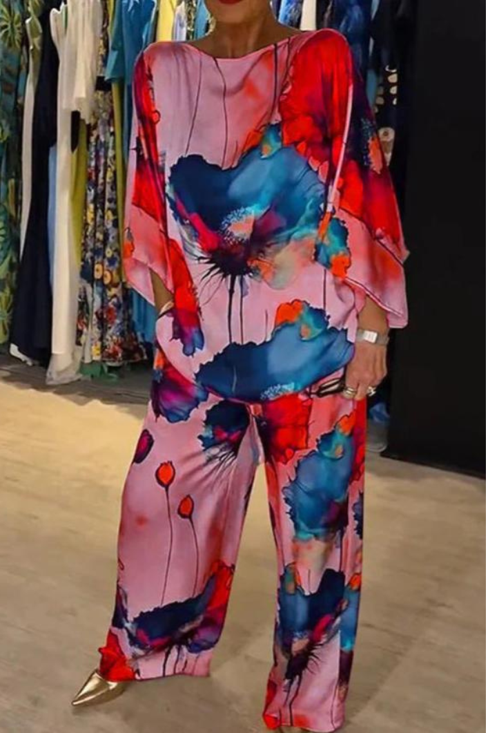 Luxe Damespak met Bloemenprint en Elegante Pasvorm