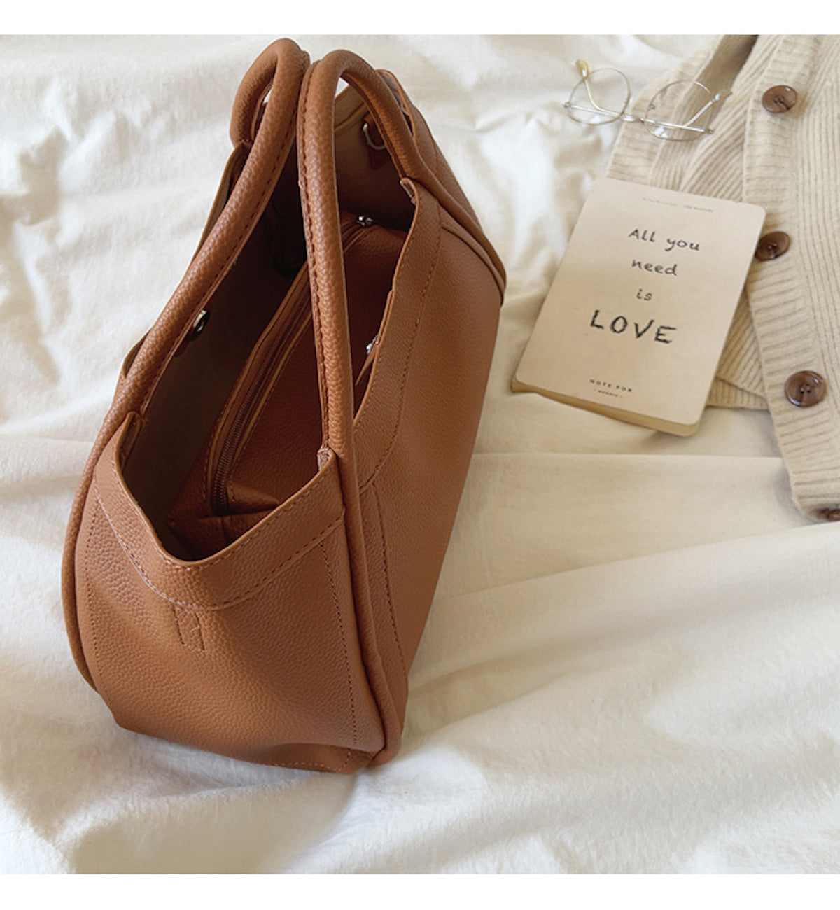 Retro Leren Schoudertas met Ruim Compartiment voor Werk & Dagelijks Gebruik