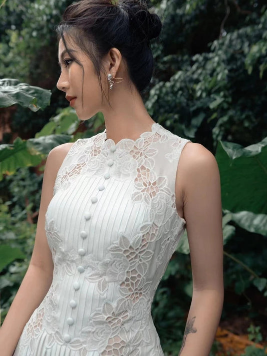 Women’s Summer Embroidered Dress with Pleats