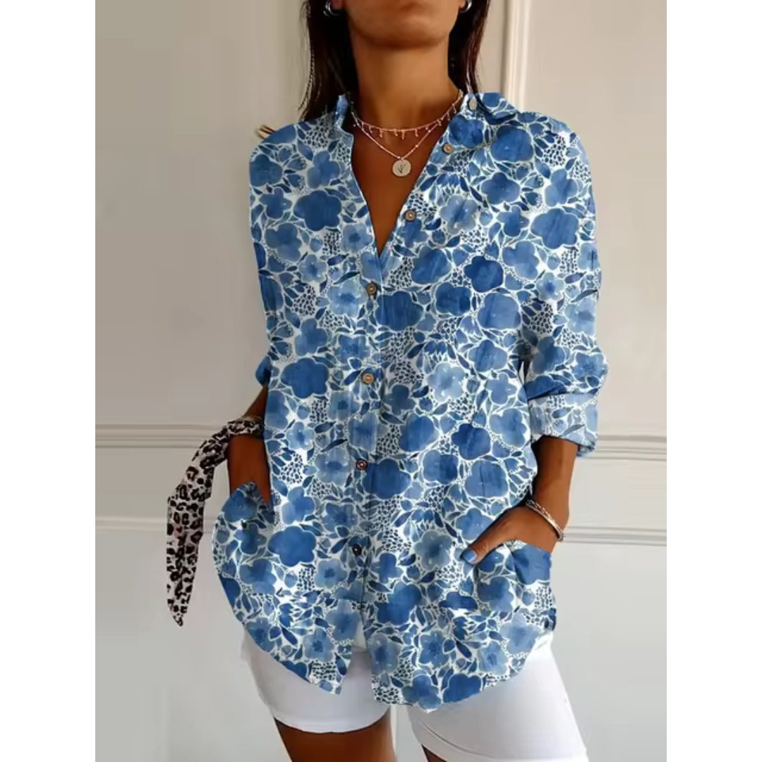 Luchtige Bloemenblouse met Knoopsluiting voor Dames