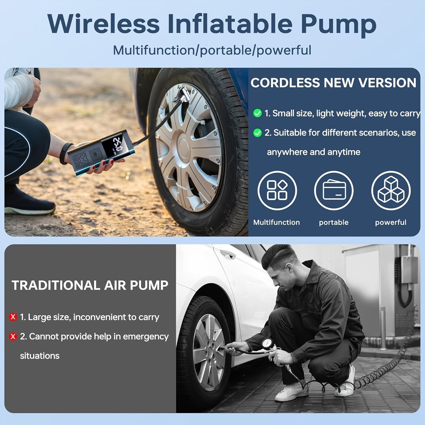 Portable Air Compressor with LCD Display & LED Light