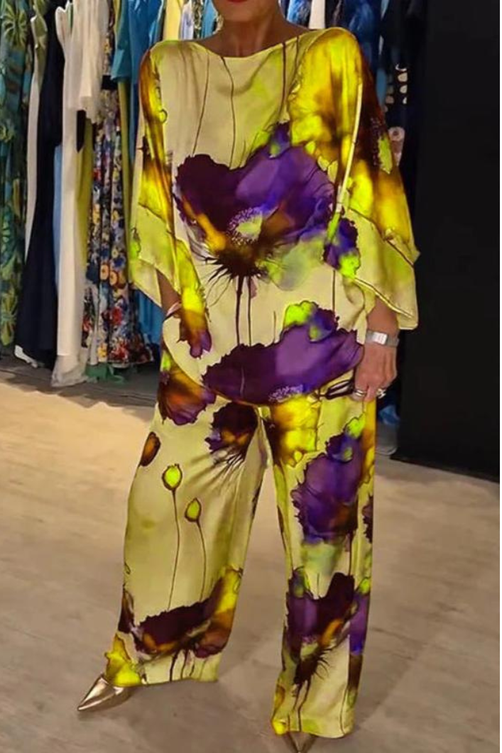 Luxe Damespak met Bloemenprint en Elegante Pasvorm