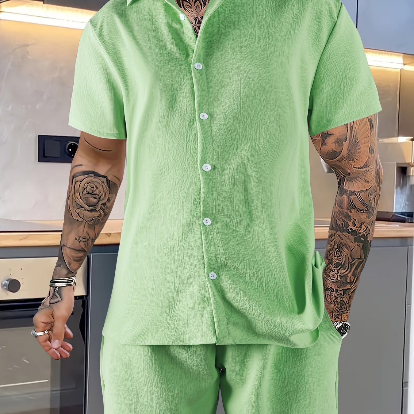 Tweedelige heren zomerset – overhemd met reverskraag en korte broek