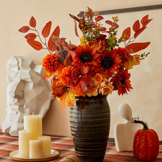 Vintage Kunstbloemenboeket 60cm – 5-Delige Sfeervolle Set