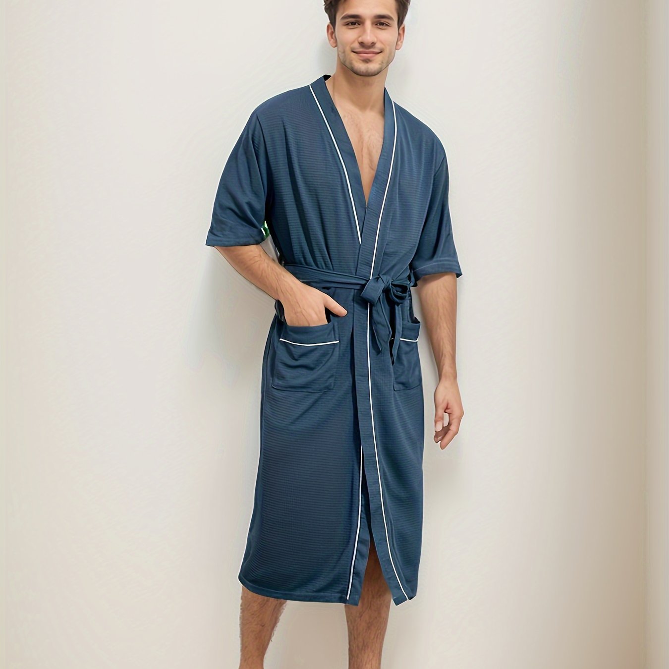 Herenbadjas met korte mouwen en V-hals