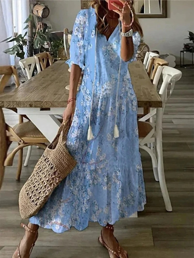 Bohemian Maxijurk met Taillelint en Knoopsluiting – Zomerjurk
