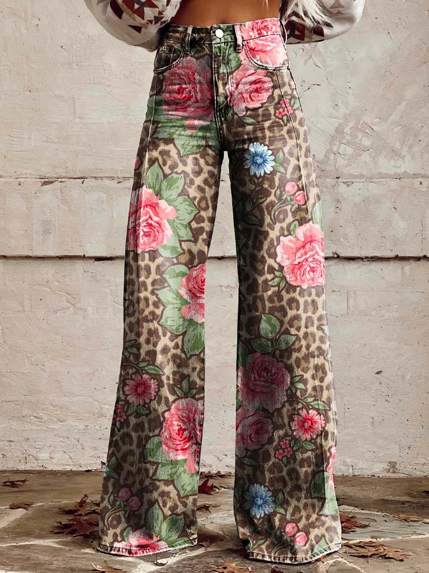 Zomerse Boho Damesbroek met Wijde Pijpen en Hoge Taille