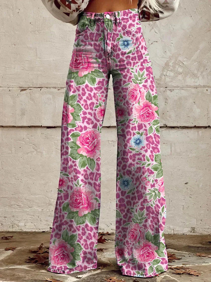 Zomerse Boho Damesbroek met Wijde Pijpen en Hoge Taille