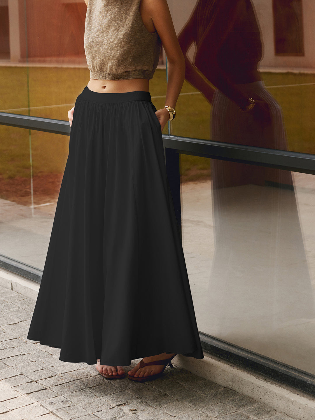 Uitlopende Maxi-Rok met Zijzakken – Comfort & Elegante Pasvorm