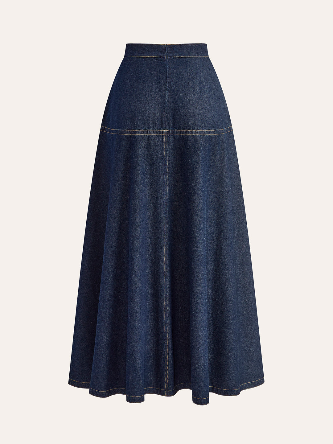 Donkerblauwe Denim Maxi Rok – Hoge Taille & Klassieke Stiksels