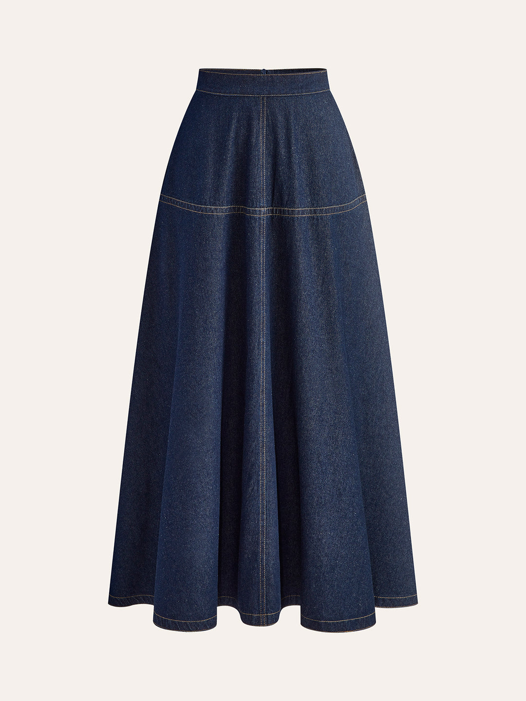 Donkerblauwe Denim Maxi Rok – Hoge Taille & Klassieke Stiksels