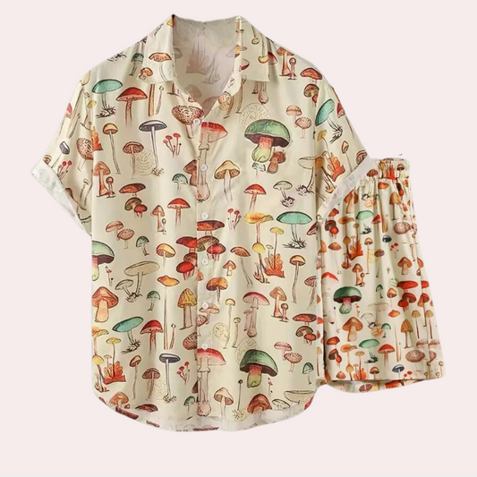 Heren zomerset met paddenstoelenprint