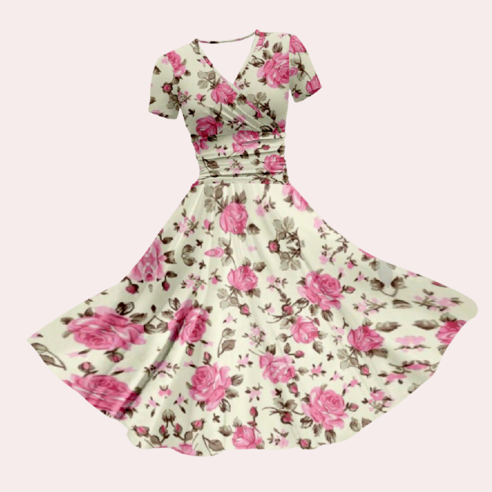 Kleurrijke dames midi-jurk met V-hals