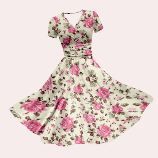 Kleurrijke dames midi-jurk met V-hals