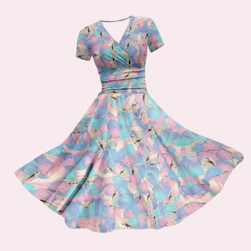 Kleurrijke dames midi-jurk met V-hals