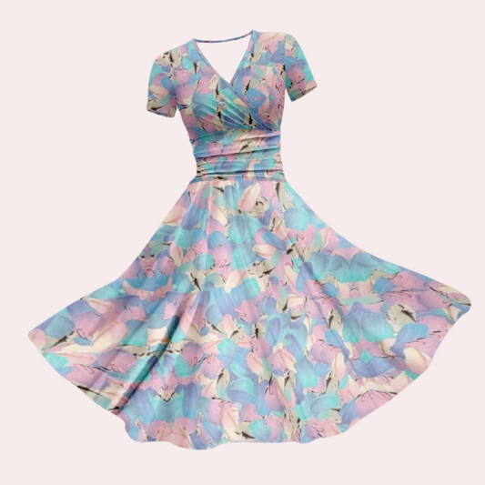 Kleurrijke dames midi-jurk met V-hals