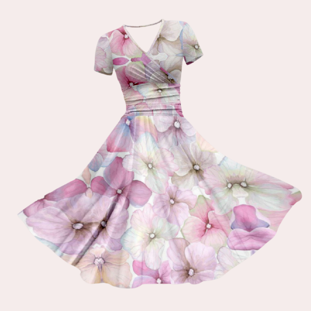 Kleurrijke dames midi-jurk met V-hals