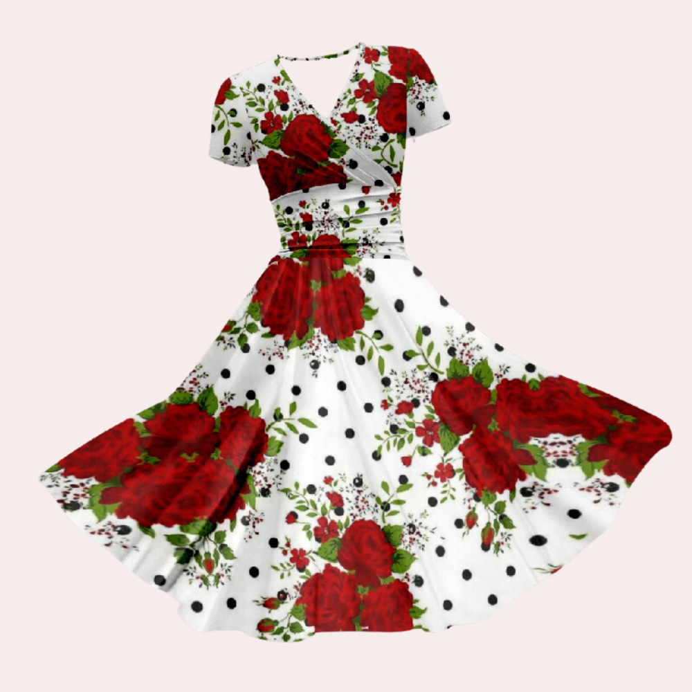 Kleurrijke dames midi-jurk met V-hals