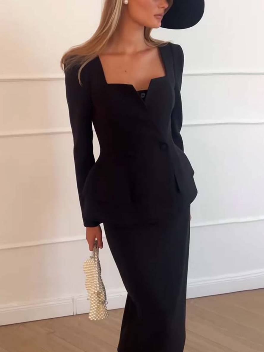 Tweedelig damespak met blazer en rok – Elegant & Zakelijk