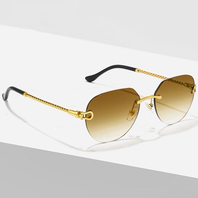 Randloze Zonnebril met Blauwe Gradient Glazen – UV400 Bescherming