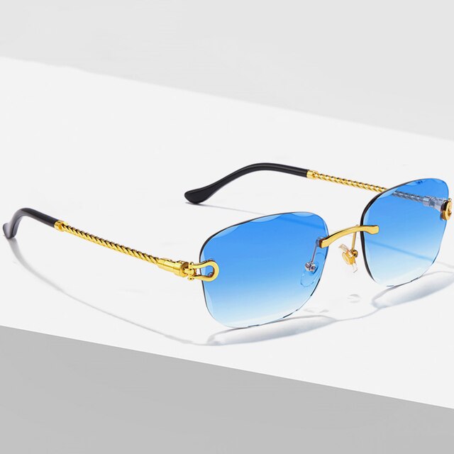 Randloze Zonnebril met Blauwe Gradient Glazen – UV400 Bescherming