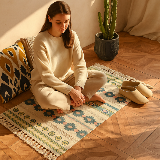 Handgeweven boho vloerkleed – natuurlijk & stijlvol kleed voor elk interieur