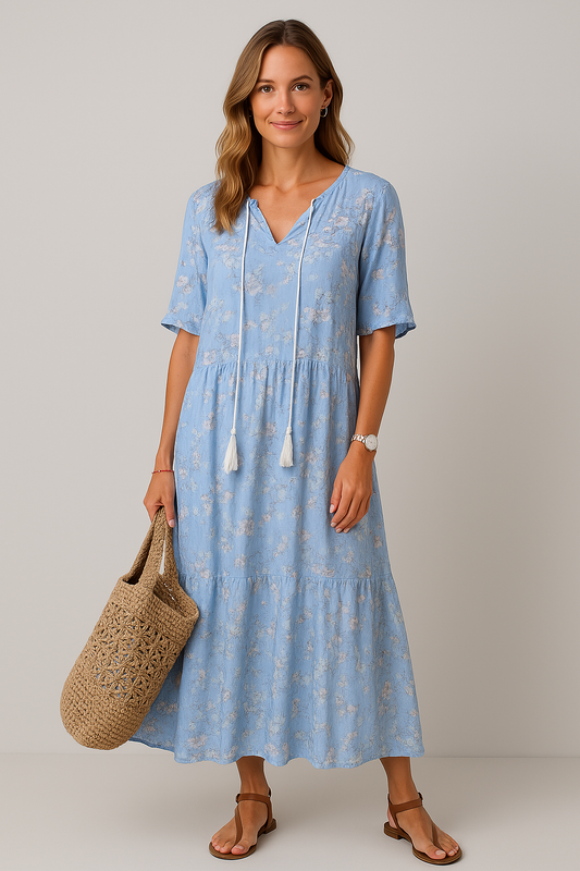 Elegante Dames V-Hals Jurk met Print en Flatterende Pasvorm