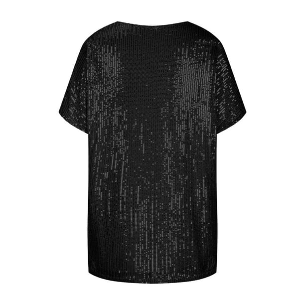 Glinsterend Pailletten T-Shirt met Elegante V-Hals voor Dames