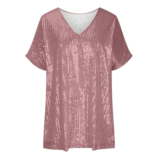Glinsterend Pailletten T-Shirt met Elegante V-Hals voor Dames