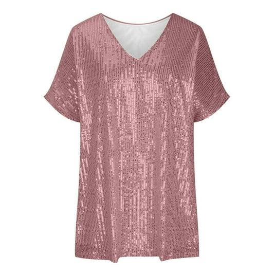 Glinsterend Pailletten T-Shirt met Elegante V-Hals voor Dames