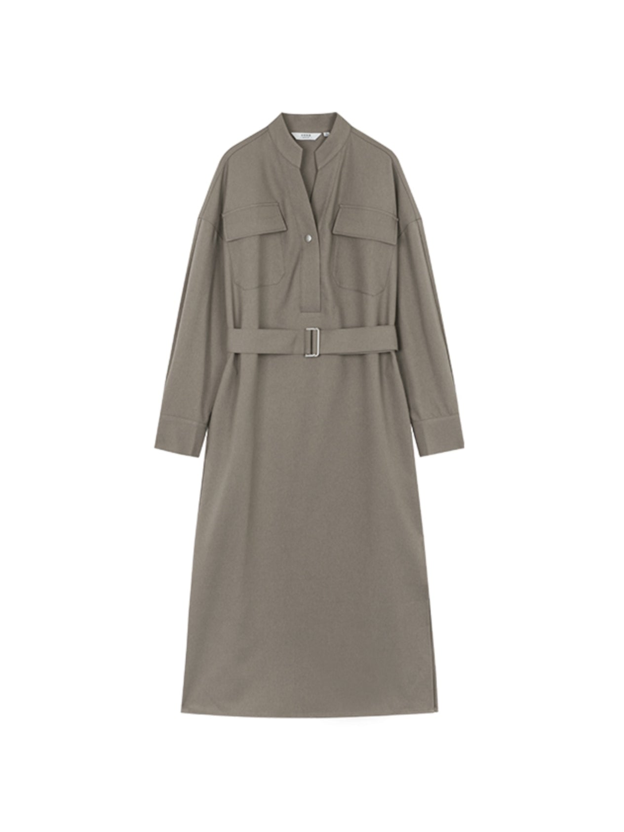 Elegante Damesjurk met V-Hals, Riem en Knoopsluiting