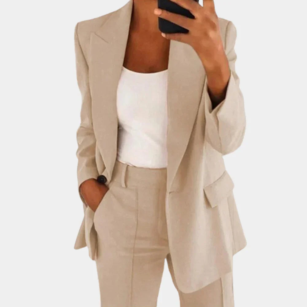 Elegante Tweedelige Dames Set met Blazer en Pantalon