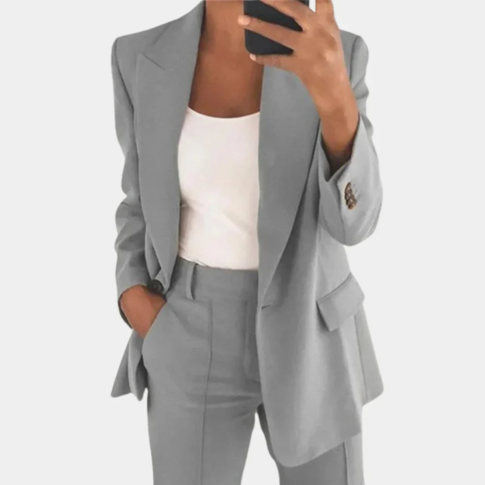 Elegante Tweedelige Dames Set met Blazer en Pantalon