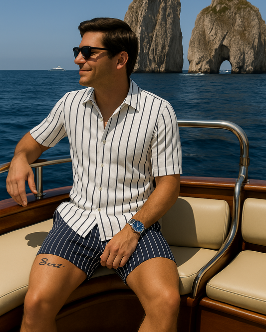 Gestreepte Heren Zomerset met Shirt en Broek van Ademend Katoen