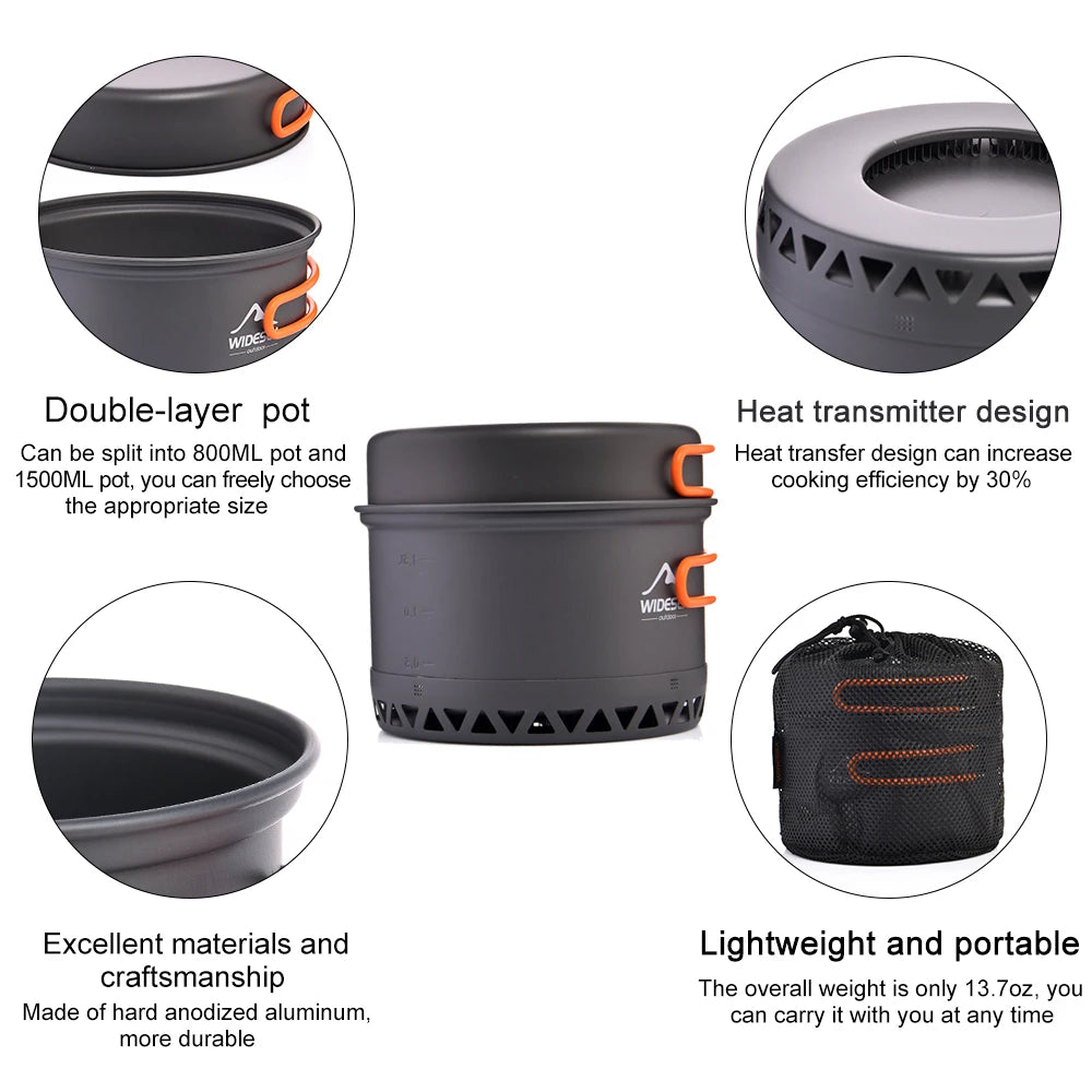 Lichtgewicht Outdoor Kookset - 1.3L/2.3L Camping Pannen voor Avonturen-Novormo