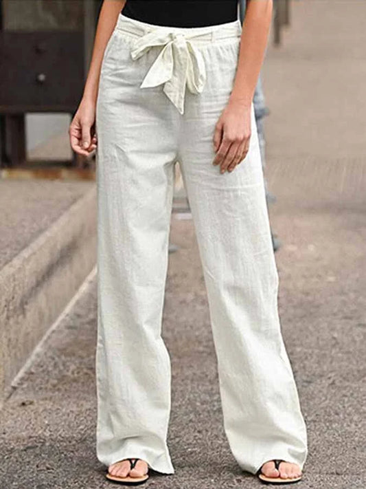 Women’s Linen Pants with High Waist and Wide Legs