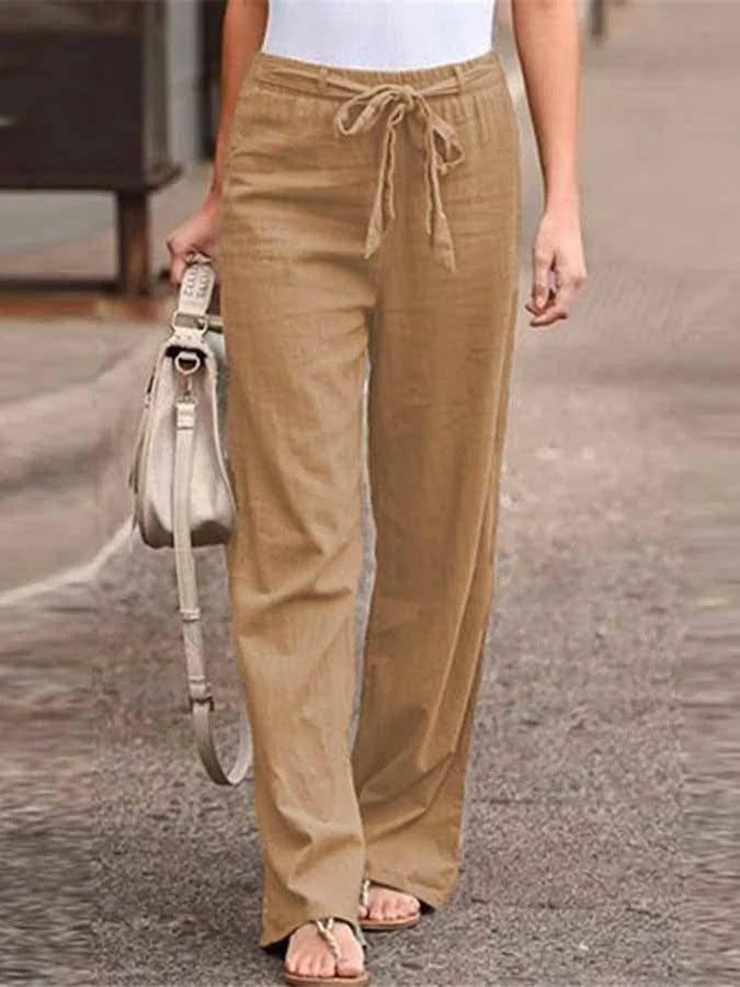 Women’s Linen Pants with High Waist and Wide Legs