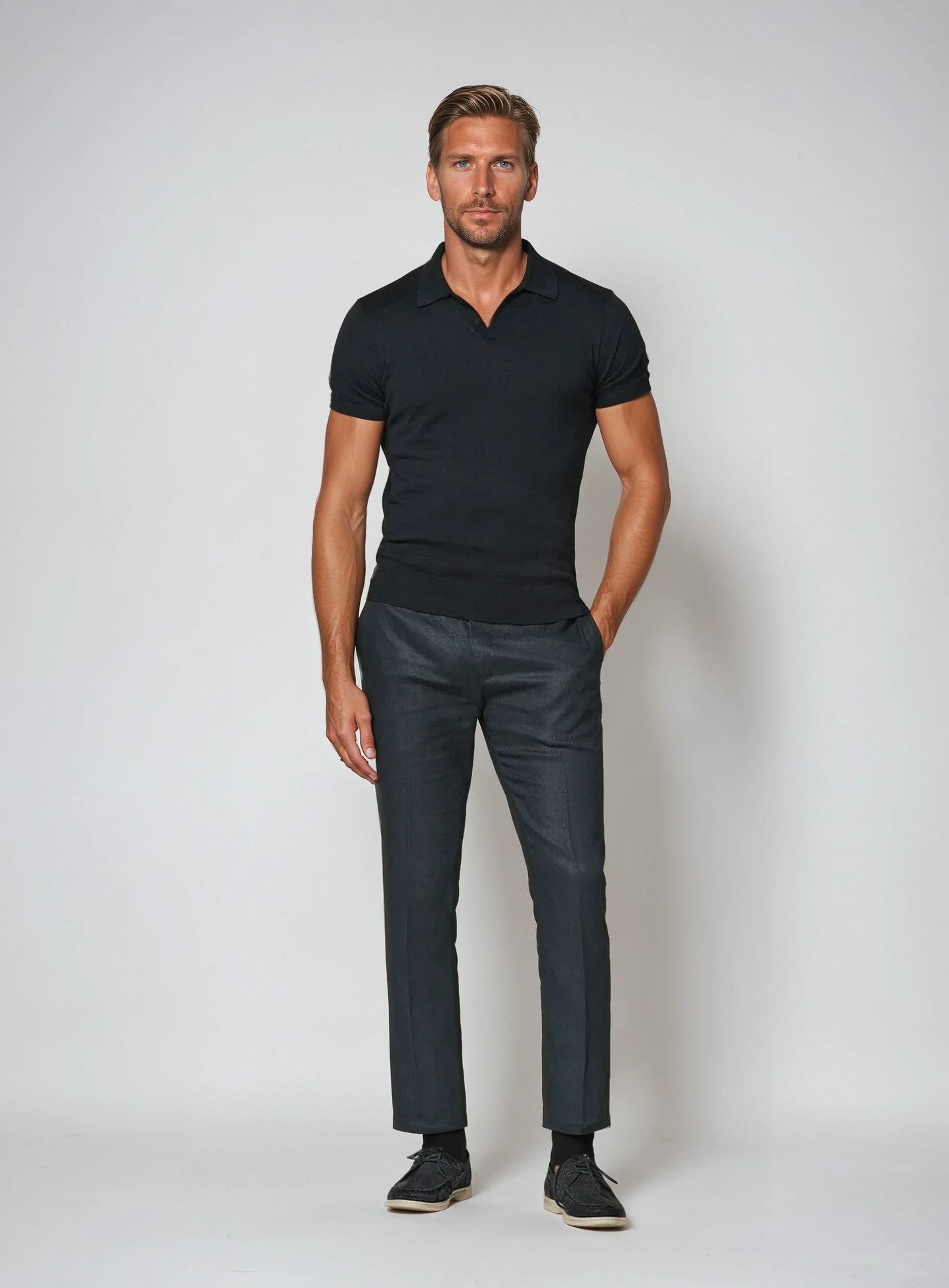 Marineblauw heren polo shirt zonder knopen