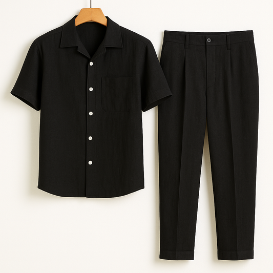 Linnen Set met Korte Mouwen in Old Money Stijl – Heren