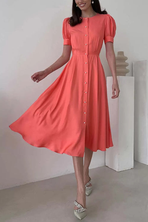 Stijlvolle Overhemdjurk met Parelknopen in Maxi-Lengte – Dames