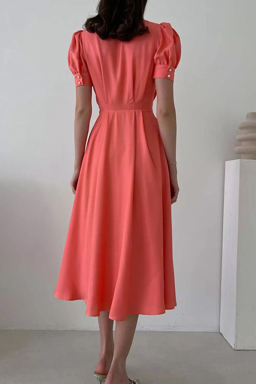 Stijlvolle Overhemdjurk met Parelknopen in Maxi-Lengte – Dames