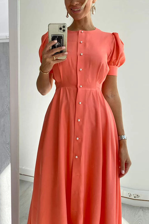 Stijlvolle Overhemdjurk met Parelknopen in Maxi-Lengte – Dames