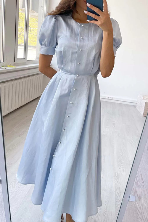 Stijlvolle Overhemdjurk met Parelknopen in Maxi-Lengte – Dames