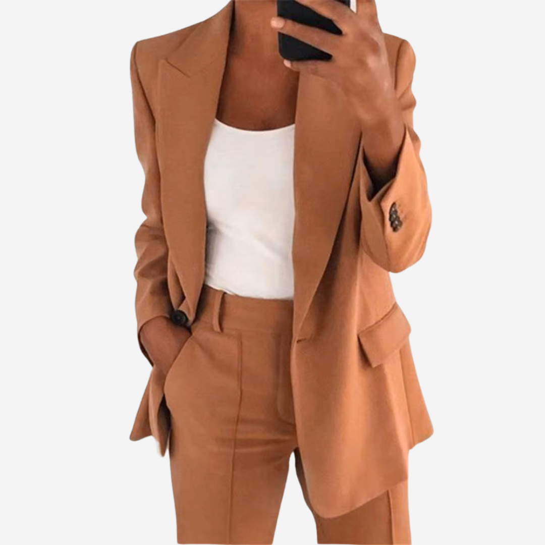 Elegante Tweedelige Dames Set met Blazer en Pantalon