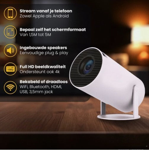 Mini Draadloze Projector 4K – Voor Thuisbioscoop & Outdoor Films