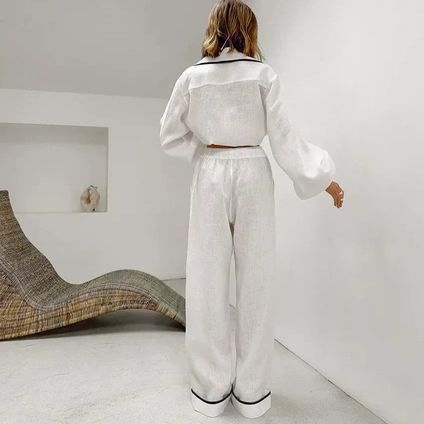 Dames pyjama set met jas en wijde broek