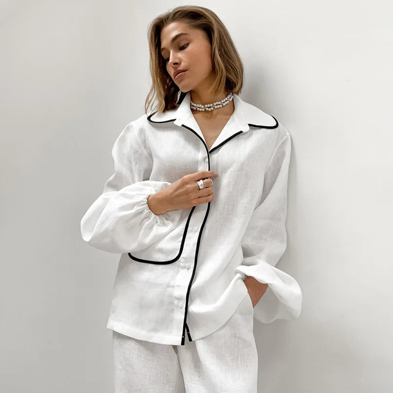 Dames pyjama set met jas en wijde broek