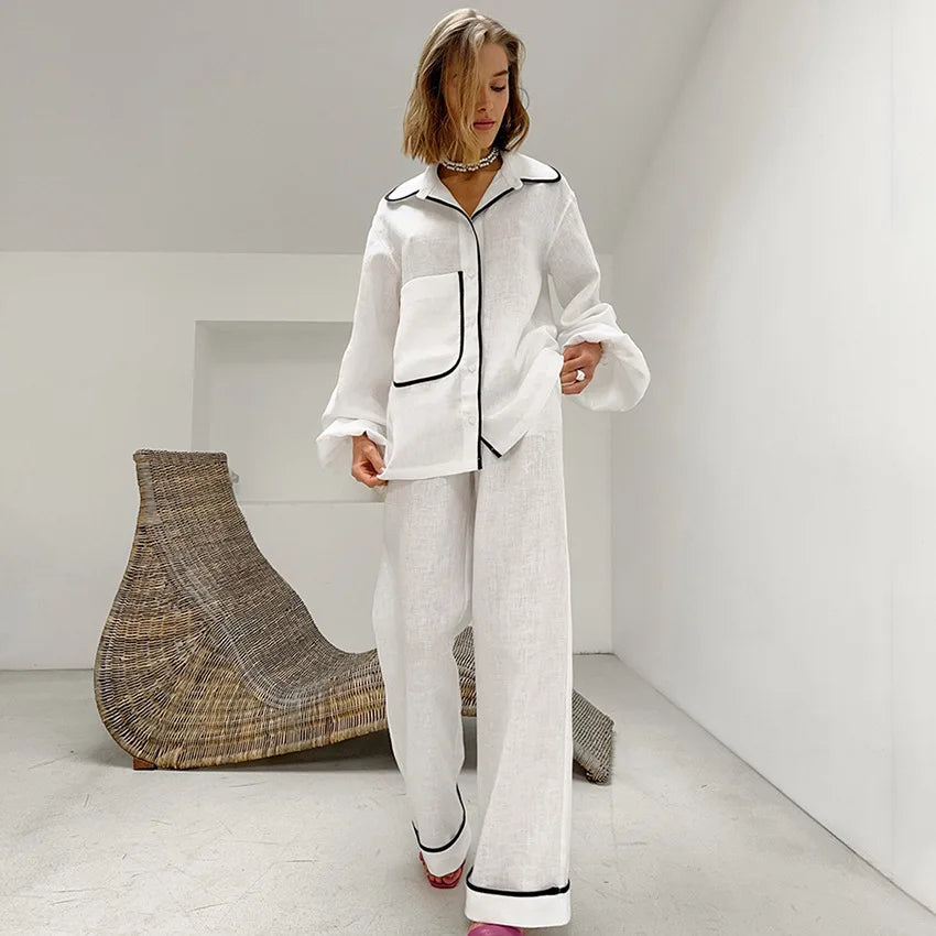 Dames pyjama set met jas en wijde broek