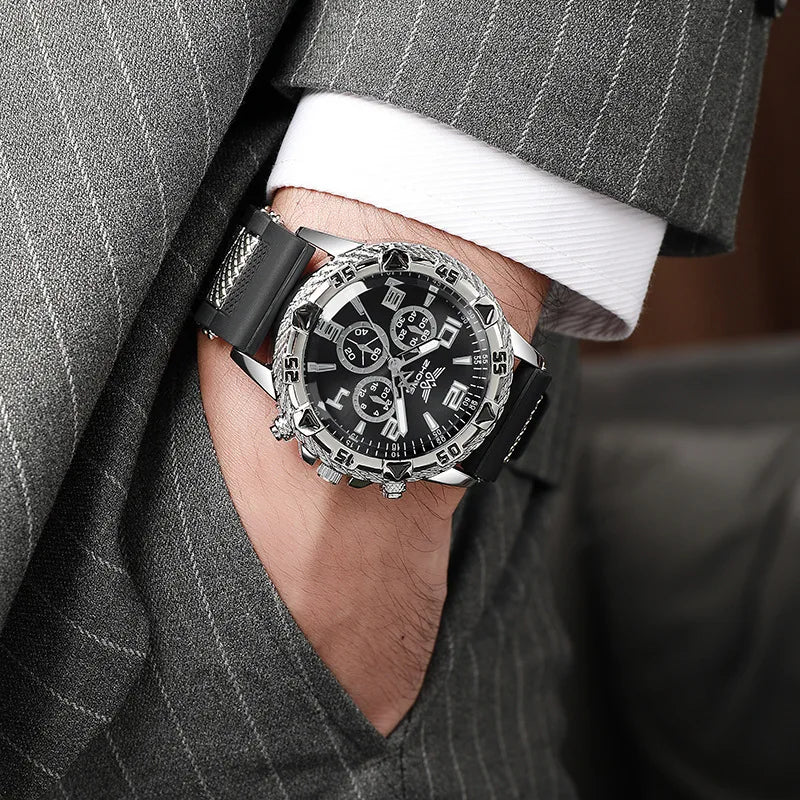 Stijlvol Heren Quartz Horloge - Luxe Stalen & Siliconen Band, Shockbestendig-Novormo